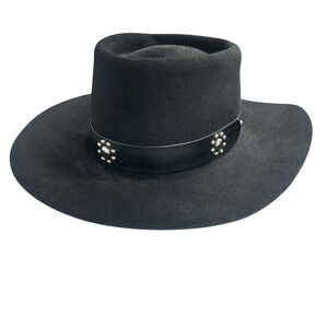 Dorfman Pacific Dakota 100% Wool Cowboy Hat‎ 7 1/4 Black Studded Western Goth